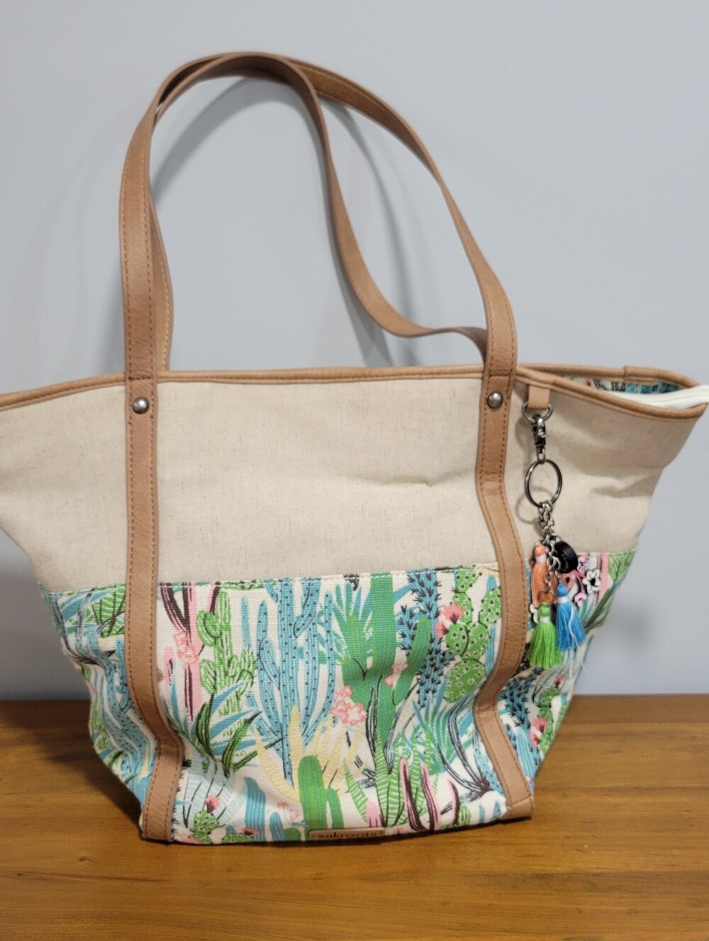 Sakroots Topanga Tote Bag western cactus Beige Shoulder Bag cotton jute beach